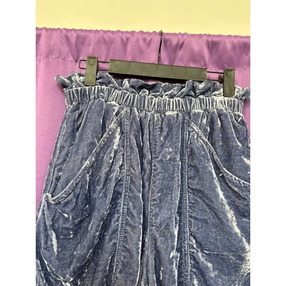 Free People At First Sight Plush Blue Paper Bag Shorts Boho Crushed Velvet